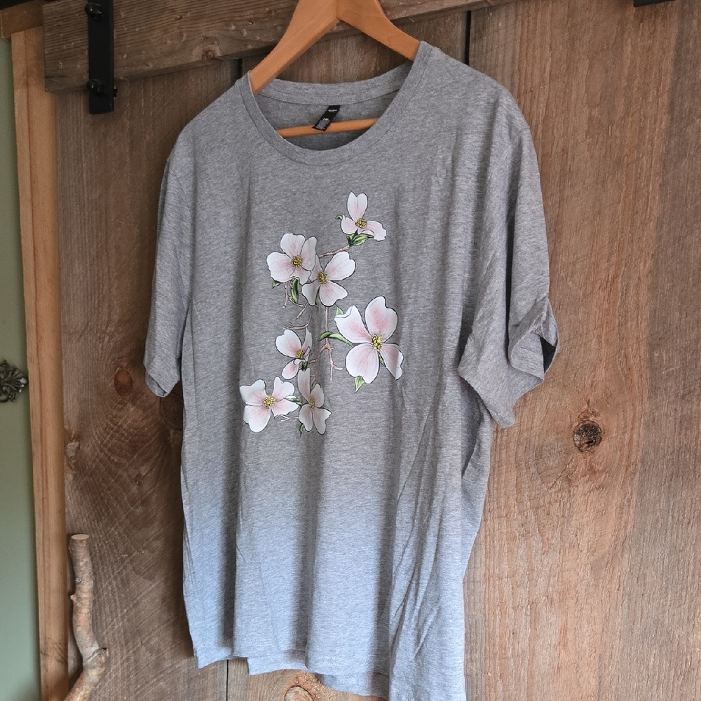 Gray T-Shirt with Floral Design